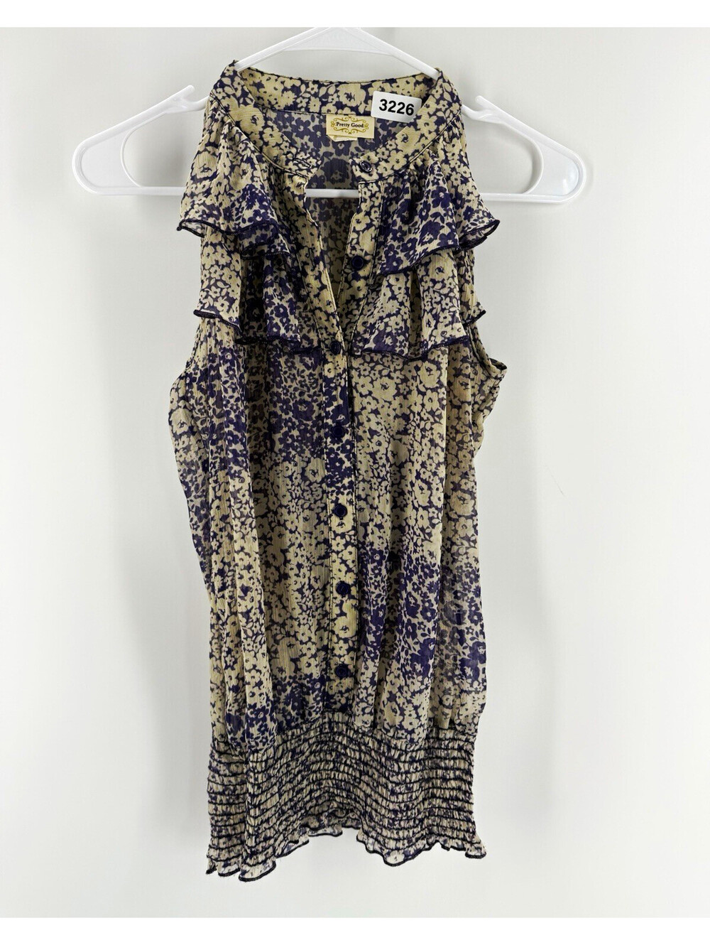 Pretty Good Women’s Sleeveless Mock Neck Floral Chiffon Blouse Ruffle S